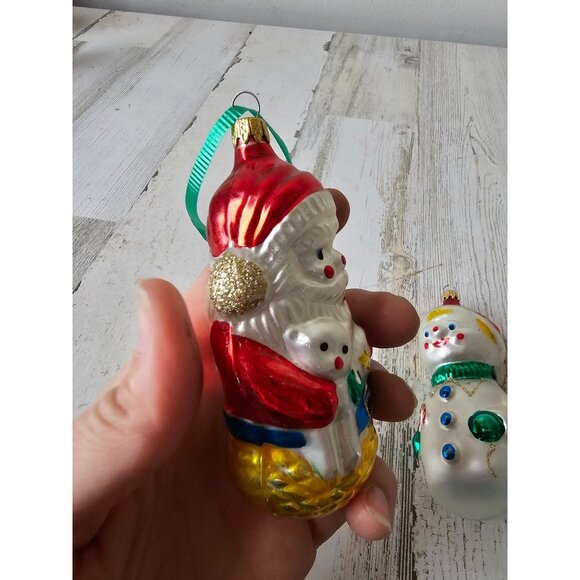 Vintage Columbia snowman Santa glass ornament presents Xmas tree set - Picture 6 of 13